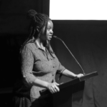 Playwright Ife Olujobi speaks at the 2024 TCG NC opening plenary 